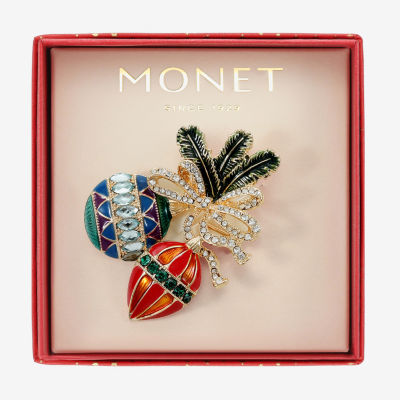 Monet Jewelry Gold Tone Christmas Multi Color Glass Pin