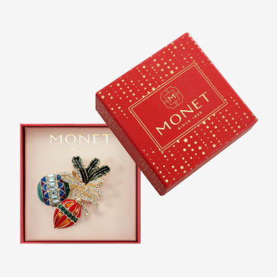 Monet Jewelry Gold Tone Christmas Multi Color Glass Pin