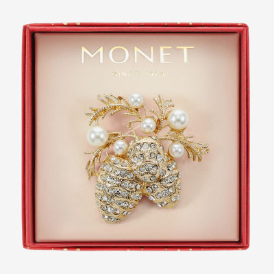 Monet Jewelry Gold Tone Pinecone Glass Pin