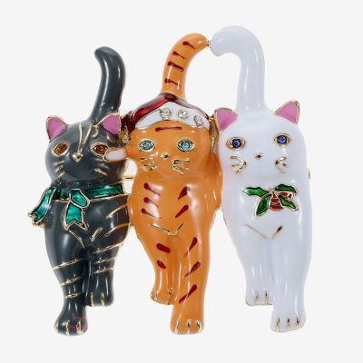 Monet Jewelry Gold Tone Cat Trio Multi Color Glass Pin