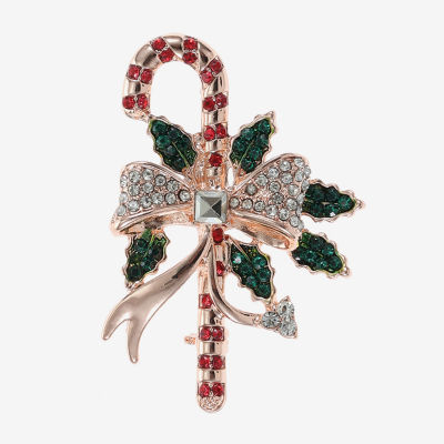 Monet Jewelry Rose Gold Candy Cane Multi Color Glass Pin