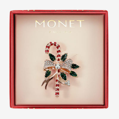 Monet Jewelry Rose Gold Candy Cane Multi Color Glass Pin