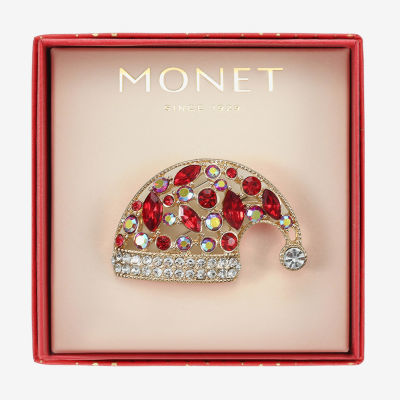 Monet Jewelry Gold Tone Santa Multi Color Glass Pin