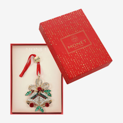 Monet Jewelry Gold Tone Holly Christmas Ornament