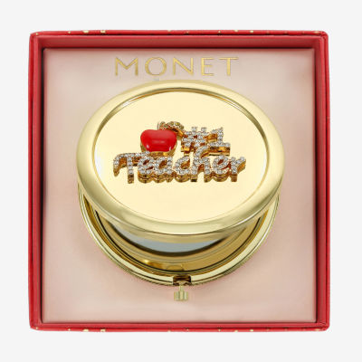 Monet Jewelry Gold Tone Teacher Red Apple Gold Tone Compact Mirror
