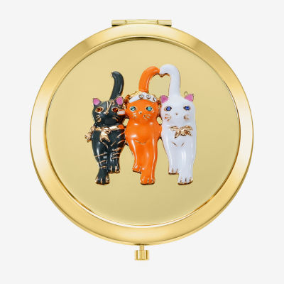Monet Jewelry Gold Tone Cat Trio Gold Tone Animal Compact Mirror
