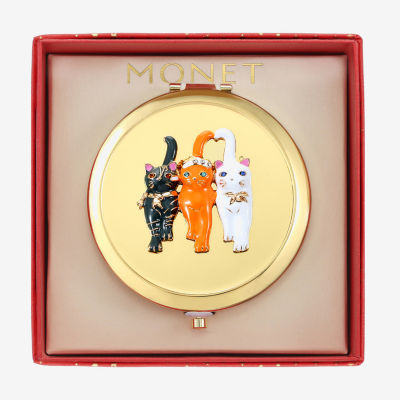 Monet Jewelry Gold Tone Cat Trio Gold Tone Animal Compact Mirror