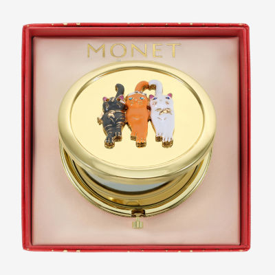 Monet Jewelry Gold Tone Cat Trio Gold Tone Animal Compact Mirror