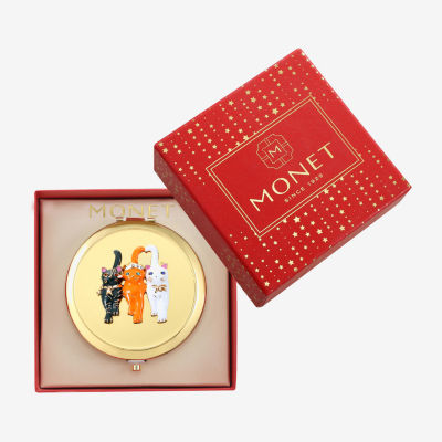 Monet Jewelry Gold Tone Cat Trio Gold Tone Animal Compact Mirror