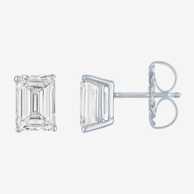 ( /E-F/Si1-Si2 ) 3 CT. T.W. Lab-GrownDiamond 14K Gold 8.1mm Emerald Stud Earrings