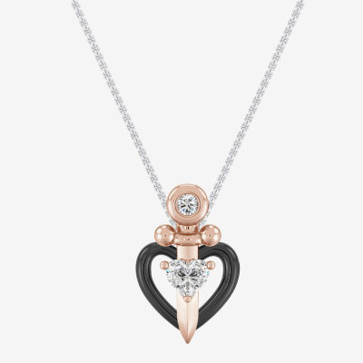 (I,I2) Womens 1/5 CT. Lab Grown White Diamond 14K Rose Gold Over Silver Heart 18 Inch Pendant Necklace