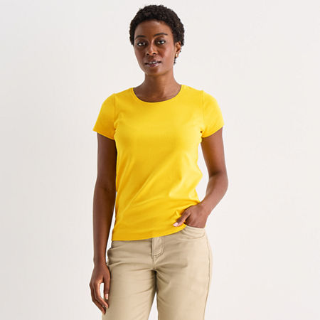 St. John's Bay Womens Crew Neck Short Sleeve T-shirt In Yellow