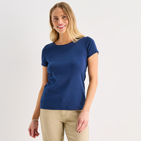 St. John's Bay Womens Crew Neck Short Sleeve T-shirt In Blue