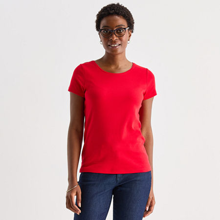 St. John's Bay Womens Crew Neck Short Sleeve T-shirt In Red