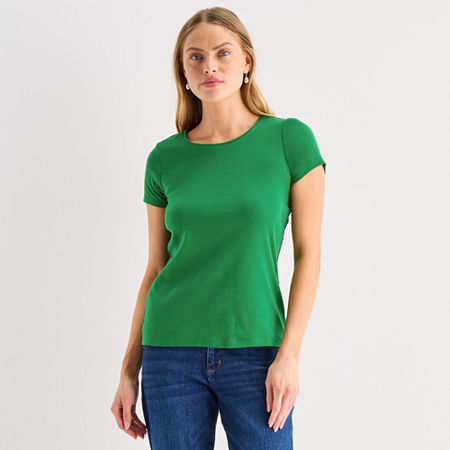 St. John's Bay Womens Crew Neck Short Sleeve T-shirt In Green