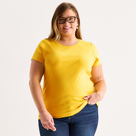 St. John's Bay Womens Plus Crew Neck Short Sleeve T-shirt In Yellow