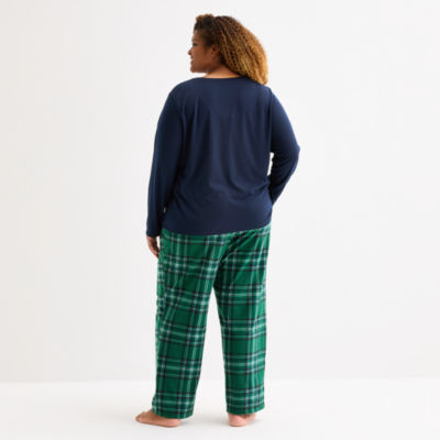 North Pole Trading Co. Sleigh Bells Ring Womens Crew Neck Long Sleeve 2-pc. Matching Family Plus Pajama Sets