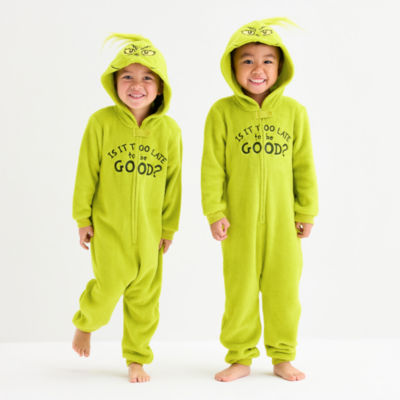 Toddler Unisex Grinch Fleece Hooded Long Sleeve One Piece Pajama