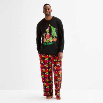 Mens Grinch Microfleece Crew Neck Long Sleeve 2-pc. Pajama Sets