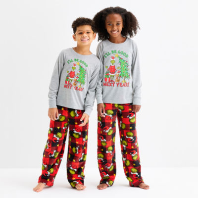 Big Kid Unisex Grinch Microfleece Crew Neck Long Sleeve 2-pc. Pajama Sets