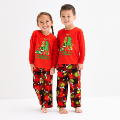 Little Unisex Grinch Microfleece Crew Neck Long Sleeve 2-pc. Pajama Sets