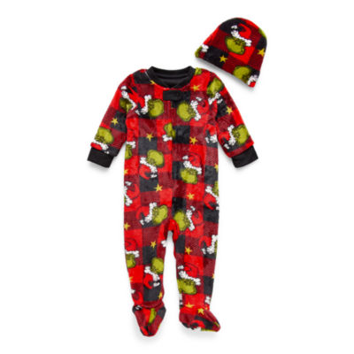 Baby Unisex Footed Grinch Microfleece Long Sleeve Footed Pajamas