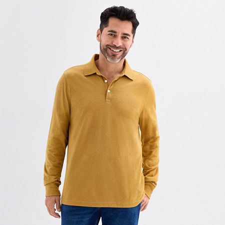 St. John's Bay Super Soft Jersey Mens Classic Fit Long Sleeve Polo Shirt In Yellow