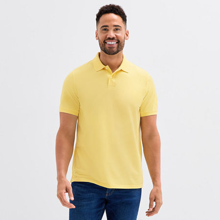 St. John's Bay Premium Stretch Mens Classic Fit Short Sleeve Polo Shirt In Yellow