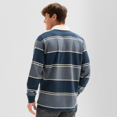 Arizona Mens Long Sleeve Regular Fit Spread Collar Striped Rugby