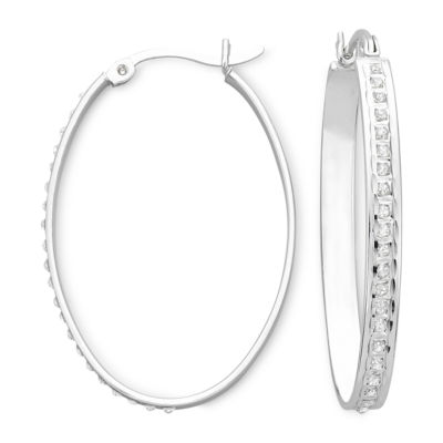 Diamond-Accent Oval Hoop Earrings Platinum over Sterling