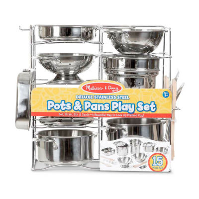 Melissa & Doug Deluxe Stainless Steel Pots Pans Playset Play Kitchen