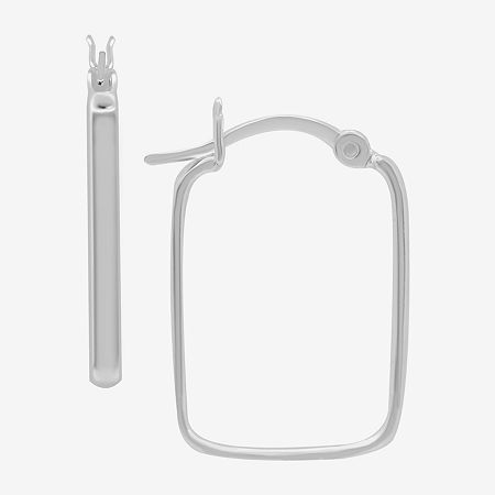 Silver Treasures Womens Sterling Silver 25mm Rectangular Hypoallergenic Hoop Earrings, One Size