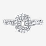 Signature By Modern Bride Womens 1/2 CT. T.W. Genuine White Diamond 10K White Gold Side Stone Halo Engagement Ring