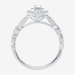 Signature By Modern Bride Womens 1/2 CT. T.W. Genuine White Diamond 10K White Gold Side Stone Halo Engagement Ring