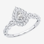 Signature By Modern Bride Womens 1/2 CT. T.W. Genuine White Diamond 10K White Gold Pear Side Stone Halo Engagement Ring