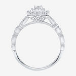 Signature By Modern Bride Womens 1/2 CT. T.W. Genuine White Diamond 10K White Gold Cushion Side Stone Halo Engagement Ring