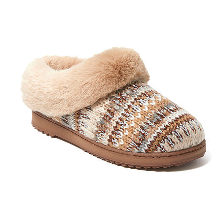 Dearfoams Hannah Festive Knit Womens Clog Slippers, X-large, Brown