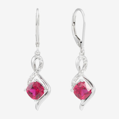 Lab Created Red Ruby Sterling Silver Drop Earrings