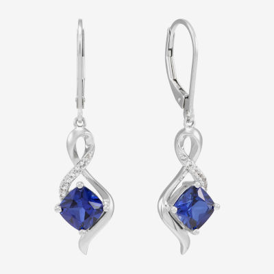 Lab Created Blue Sapphire Sterling Silver Drop Earrings