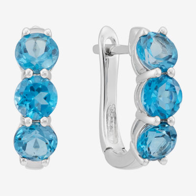 Genuine Blue Topaz Sterling Silver Hoop Earrings