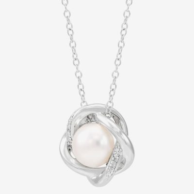 Womens Dyed White Cultured Freshwater Pearl Sterling Silver Knot Pendant Necklace