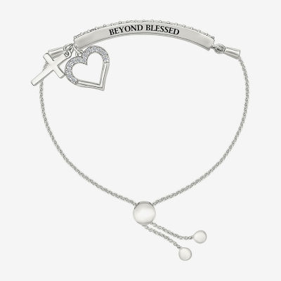 Lab Created White Sapphire Sterling Silver Heart Bolo Bracelet