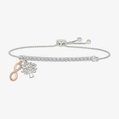 "Tree Of Life" Womens Lab Created White Sapphire 10K Rose Gold Sterling Silver Infinity Bolo Bracelet