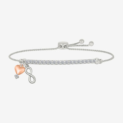 Lab Created White Sapphire 10K Rose Gold Sterling Silver Heart Infinity Bolo Bracelet