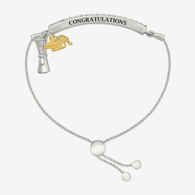 "Graduation Cap And Diploma" Lab Created White Sapphire 10K Rose Gold Sterling Silver Bolo Bracelet