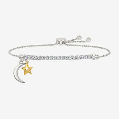 "Love The Journey" Lab Created White Sapphire 10K Rose Gold Sterling Silver Moon Star Bolo Bracelet