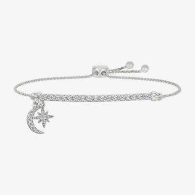 Lab Created White Sapphire Sterling Silver Moon Star Bolo Bracelet