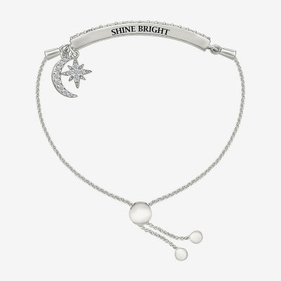 Lab Created White Sapphire Sterling Silver Moon Star Bolo Bracelet