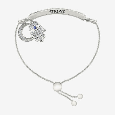 "Strong" Lab Created Blue Sapphire Sterling Silver Hamsa Moon Bolo Bracelet