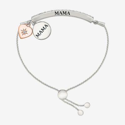 "Mama" Lab Created White Sapphire 10K Rose Gold Sterling Silver Heart Bolo Bracelet